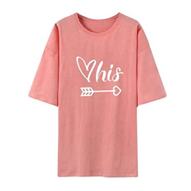 Imagem de Camiseta divertida para o Dia dos Namorados para casais combinando com roupas de dia dos namorados para casal, manga curta, Rosa (masculino), 3G
