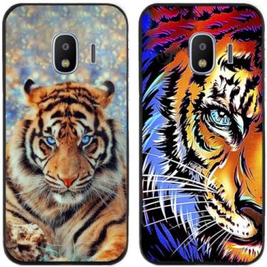 Imagem de 2 peças coruja lobo leão tigre gato pilha golfinhos pug Husky cão dinossauro panda TPU gel capa de telefone para Samsung Galaxy J2 Pro 2018 (Tígre)