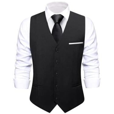 Imagem de BoShiNuo Colete masculino de seda designer sólido slim fit colete gravata lenço conjunto de abotoaduras para homens festas de negócios presentes de casamento, Md-3371-3140, G