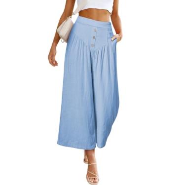 Imagem de EVALESS Calça feminina cropped de cintura alta com botões e bolsos, D, azul-celeste, GG