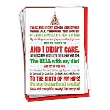 Imagem de 12 cartões comemorativos "Twas the Bite Before" em caixa de Natal hilários 11,7 x 17,1 cm, cartões de anotações de Natal para feriados, presentes, Natal divertido, humor comida, papelaria com envelopes B5965