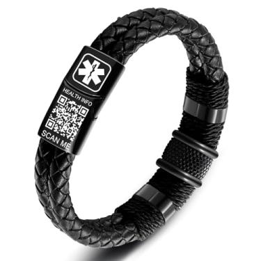 Imagem de TheluckyTag Pulseiras masculinas atualizadas para identificação de alerta médico – Pulseira de couro vintage com código QR e fivela de aço inoxidável – Mais espaço para informações de emergência, 7