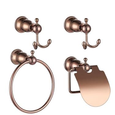 Imagem de Kit de acessórios para banheiro em ouro rosado, prateleira de parede, barra de toalha, cabide de robe, escova de banheiro, suporte de papel em rolo, conjunto 1