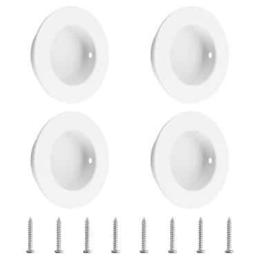 Imagem de MOROBOR 4 maçanetas redondas brancas embutidas, maçanetas deslizantes de aço inoxidável trompete de 50 mm, puxadores invisíveis com parafusos de montagem para gaveta de armário de porta de vidro
