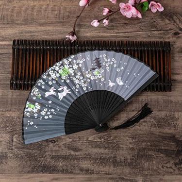 Imagem de YQHWLKJ Ventilador dobrável estilo chinês vintage, ventiladores de mão de pano de bambu, decoração de casa, presentes de casamento, festa de dança, ventiladores portáteis