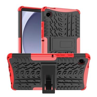 Imagem de Estojo protetor Capa para tablet compatível com Samsung Galaxy Tab A9 8,7 polegadas modelo 2023 (SM-X110/SM-X115) Textura de pneu TPU à prova de choque + capa protetora de PC com suporte de alça dobrá