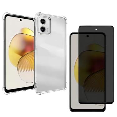 Imagem de Capa Capinha Anti Impacto + Película Privacidade 3D Para Moto G73 Tela De 6,5 Polegadas - (Bluepink)