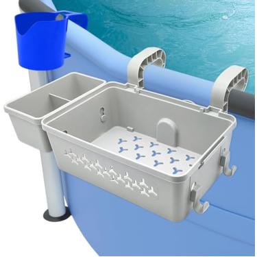 Imagem de Cesto de mergulho à beira da piscina com suporte para copo de piscina, acessórios para piscina no solo, cesto de mergulho ao lado da piscina ao ar livre (Pacote de 1)