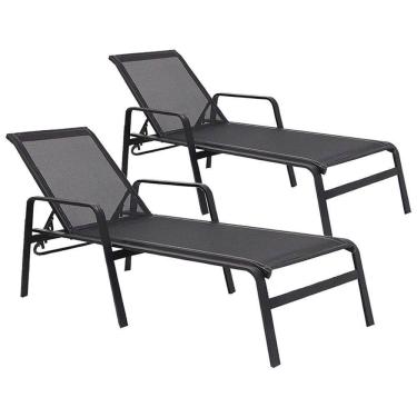 Imagem de Kit 2 Espreguiçadeiras Lótus Premium Preto