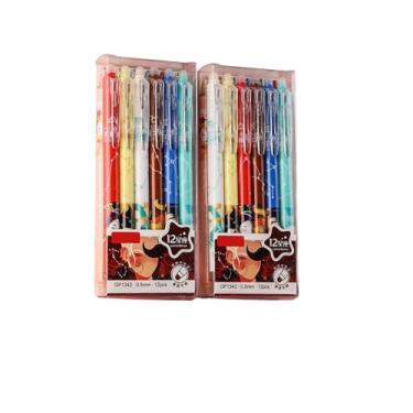 Imagem de Joucien 12 peças/caixa - Caneta apagável preta com cabeça de bala de 0,5 mm para alunos do ensino fundamental, caneta neutra apagável Moyi, doze constelações - azul