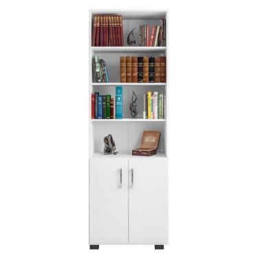Imagem de Estante Livreiro Multiuso Portas Pequenas 6 Prateleiras Office Branco White - Móveis Leão