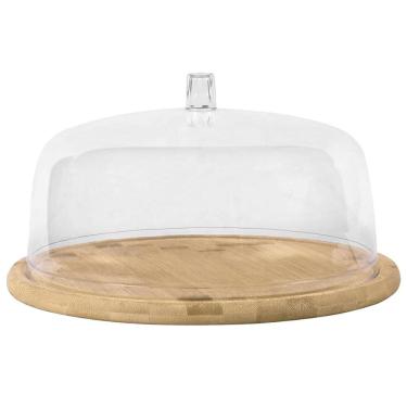 Imagem de Boleira De Bambu Porta Bolo Sense 27,5cm Tampa Acrílico Ou