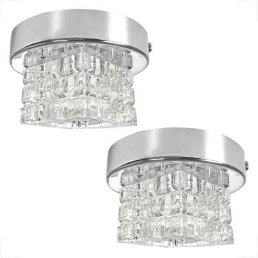 Imagem de Kit 2 Spot Cristal Sobrepor Plafon Prata Base Metal Sala