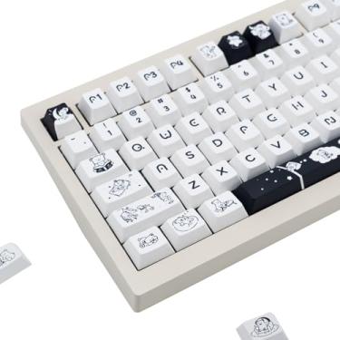 Imagem de GEKUCAP Teclas PBT personalizadas com 151 teclas, preto e branco com perfil cereja, conjunto de tampas de teclas com tema de urso de sublimação de tinta para teclados Cherry MX Gateron Kailh Switch