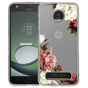 Imagem de Ueokeird Capa para Moto Z2 Play, capa para Moto Z2 Force, capa traseira de TPU transparente flexível e flexível com flores em aquarela para Moto Z2 Play / Z2 Force (flores)