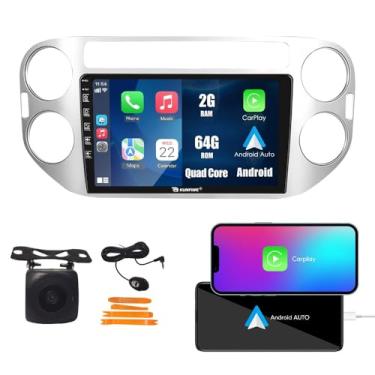 Imagem de Kunfine Car CarPlay Android Navegação Automática Rádio GPS Estéreo Câmera Reversa Tela IPS Touchscreen Tablet Pad Media Player para VW Tiguan 2010-2016, se Aplicável, Quad Core 2G + 64G Prata