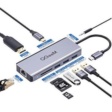 Imagem de Hub USB C, Dongle QGeeM 9 em 1 USB C com HDMI 4K, carregamento PD 100W, USB 3.0/2.0, USB C para 3,5 mm, Gigabit Ethernet, leitor de cartão SD/Micro, estação de ancoragem para laptop