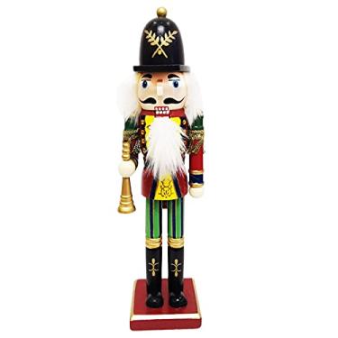 Imagem de Newmind Ornamentos de soldado Quebra-Nozes de madeira de 30,48 cm, feito à mão, pingente de boneca de Natal – trompete