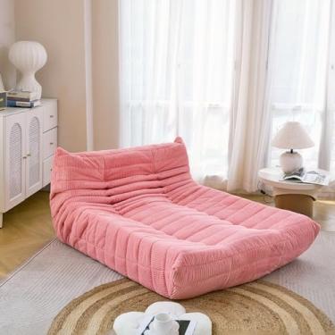 Imagem de N&V Espreguiçadeira Fireside, poltrona de chão sem braços de meados do século, poltrona macia de veludo cotelê premium, espreguiçadeira de espuma para sala de estar, quarto e escritório, salmão