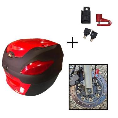 Imagem de Baú Bauleto 41l Awa + Cadeado Trava Disco Moto Antifurto, Vermelho