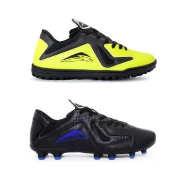 Imagem de Kit Dois Pares Chuteira Couro Legitimo E Sintético Society Campo Gramado Sola Colada Costurada (Preto, BR, Adulto, Numérico, 36)