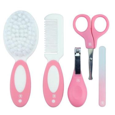Imagem de Kit Infantil Higiene Pente Tesoura Alicate Lixa Pimpolho , Rosa