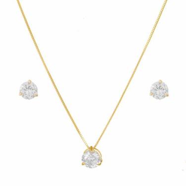 Imagem de Conjunto Em Ouro 18k Corrente 45cm + Pingente 6mm + Brinco - DR Joias
