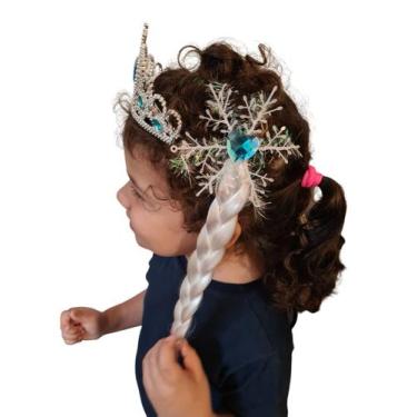 Imagem de Fantasia Princesa C/ Trança cabelo branco Coroa Varinha - Lynx Produçõ