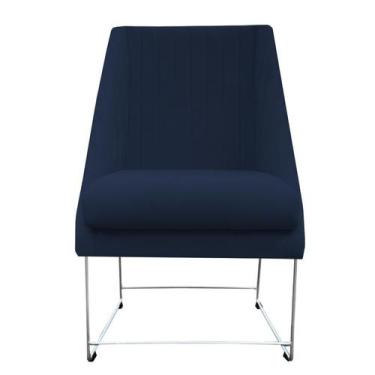 Imagem de Cadeira Ana Base de Ferro prata suede Azul Marinho - D'Classe Decor