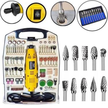 Imagem de Kit 10 Fresas Tugnstenio Dremel + Micro Retífica Charbs 234
