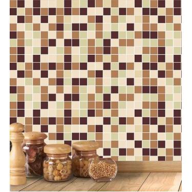Imagem de Azulejo Adesivo Lavável Pastilhas Em Tons De Bege Amarelo E marrom - P