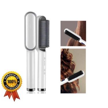 Imagem de  Escova Alisadora De Cabelo Pente Cerâmica Profissional Hair Branca - 