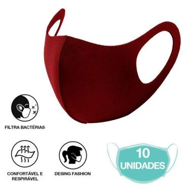 Imagem de Máscaras Não Descartáveis de Neoprene Bordô Unissex 10 un - Máscara Ne
