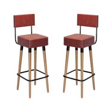 Imagem de Kit 02 Bancos Banquetas Pés Palito Barcelona material sintético Telha 