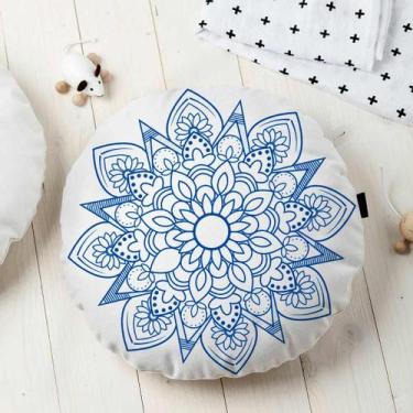 Imagem de Almofada Redonda Estampada Mandala 45x45cm Indira Azul - FASTLAR