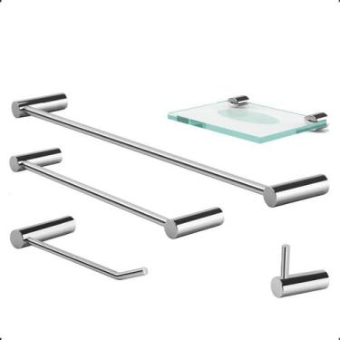 Imagem de Kit Acessórios para Banheiro Modelo Orion Prata Alto Brilho 5 Peças Gr