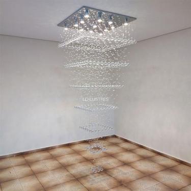 Imagem de Luminária Luxo De Teto Cristal Vão de Escada Base Inox - LD Ilumi