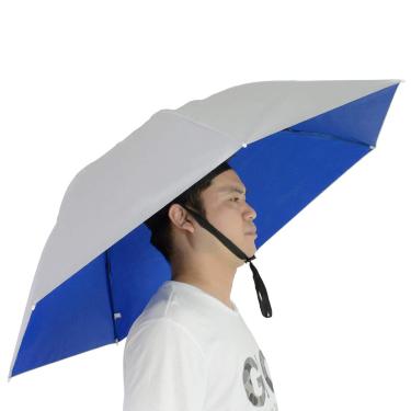 Imagem de NEW-Vi Chapéu de guarda-chuva de pesca, dobrável, chapéu de chuva, ajustável, multifunções para uso ao ar livre (prata/azul (camada única))