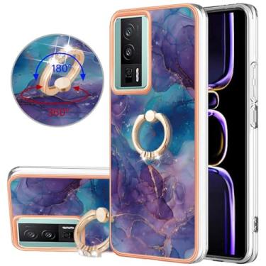 Imagem de Dinglijia Capa fina para Xiaomi Poco F5 Pro 5G, capa para Redmi K60, capa de suporte de anel com padrão de mármore IMD brilhante para meninas para Xiaomi Poco F5 Pro/Redmi K60, YBCZH roxo