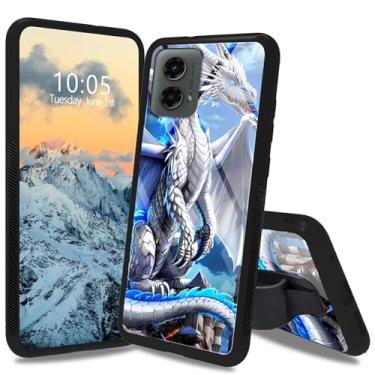 Imagem de Dikoer Capa Dragão Azul para Moto G Stylus 5G 2024 de 6,7 polegadas com suporte/alça, parte traseira de vidro temperado e quatro cantos, absorção de choque, antiderrapante, listra, macia TPU para