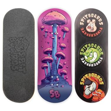 Imagem de SPITBOARDS 34mm Fingerboard Deck - Real Wood (5-Layers) Classic Popsicle Street Shape - Size: 34 x 96 mm - Single Graphic Deck (Real Wear) - Optimized Concave - Alien Mushrooms