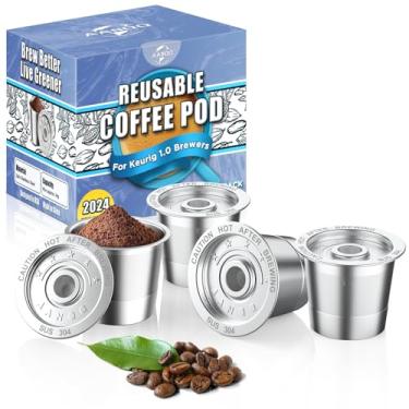 Imagem de Pacote com 4 cápsulas de café reutilizáveis para Keurig: Copo K recarregável de aço inoxidável - Filtro de café reutilizável para cafeteira Keurig 1.0, permanente, ecológico, livre de BPA
