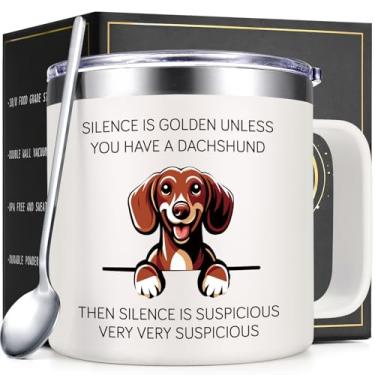 Imagem de Lifecapido Presentes de dachshund para mulheres, Silence is Golden Unless You Have A Dachshund Caneca de café de 400 ml, presentes para amantes de cães, presentes de mãe de cachorro, presentes de