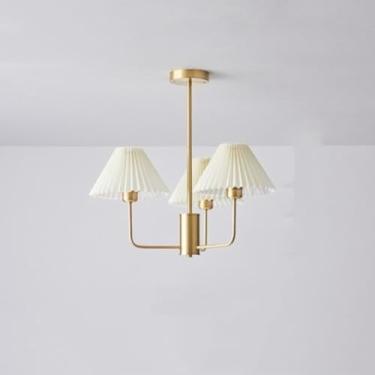 Imagem de GNYOUS Lustre Sputnik de latão vintage, tecido delicado, design plissado, sombra pendente, luz luxuosa de metal dourado para pendurar na ilha da sala de jantar, bar