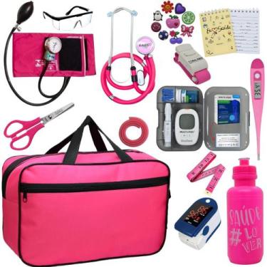 Imagem de Kit Bolsa Cores Aparelho de Pressao Esfigmomanometro Estetoscópio Medi