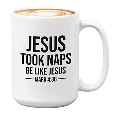 Imagem de Caneca de café cristã engraçada - Jesus tirou cochilos - versículo bíblico engraçado para família amigo colega de trabalho oração aniversário pastor 425 g branco