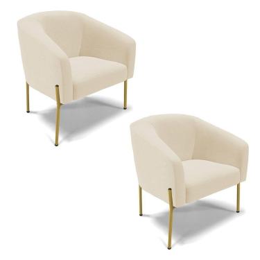Imagem de Cadeira Sala De Jantar Pé De Ferro Dourado Kit 2 Stella Linho D03 - D`rossi Cor Bege