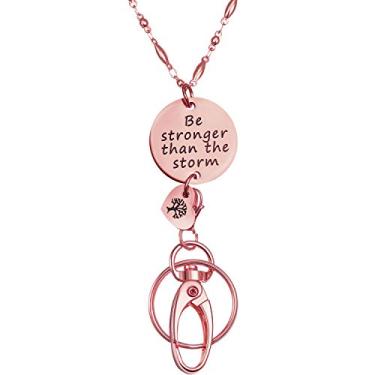 Imagem de Cordão Jetec Fashion, Cordão de Colar para Porta-crachá e Chaveiro, Pingente Inspirador de Corrente Feminina - Be Stronger Than The Storm, Rose Gold