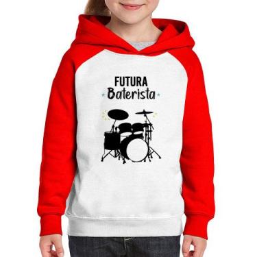Imagem de Moletom Infantil Futura Baterista - Foca na Moda, Branco, Vermelho, 4