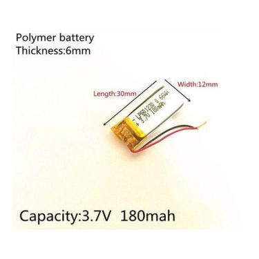 Imagem de 1 Unidade 601230 3,7v Com 2 Fios 180mah 6mm X 12mm X 30mm - KMIG